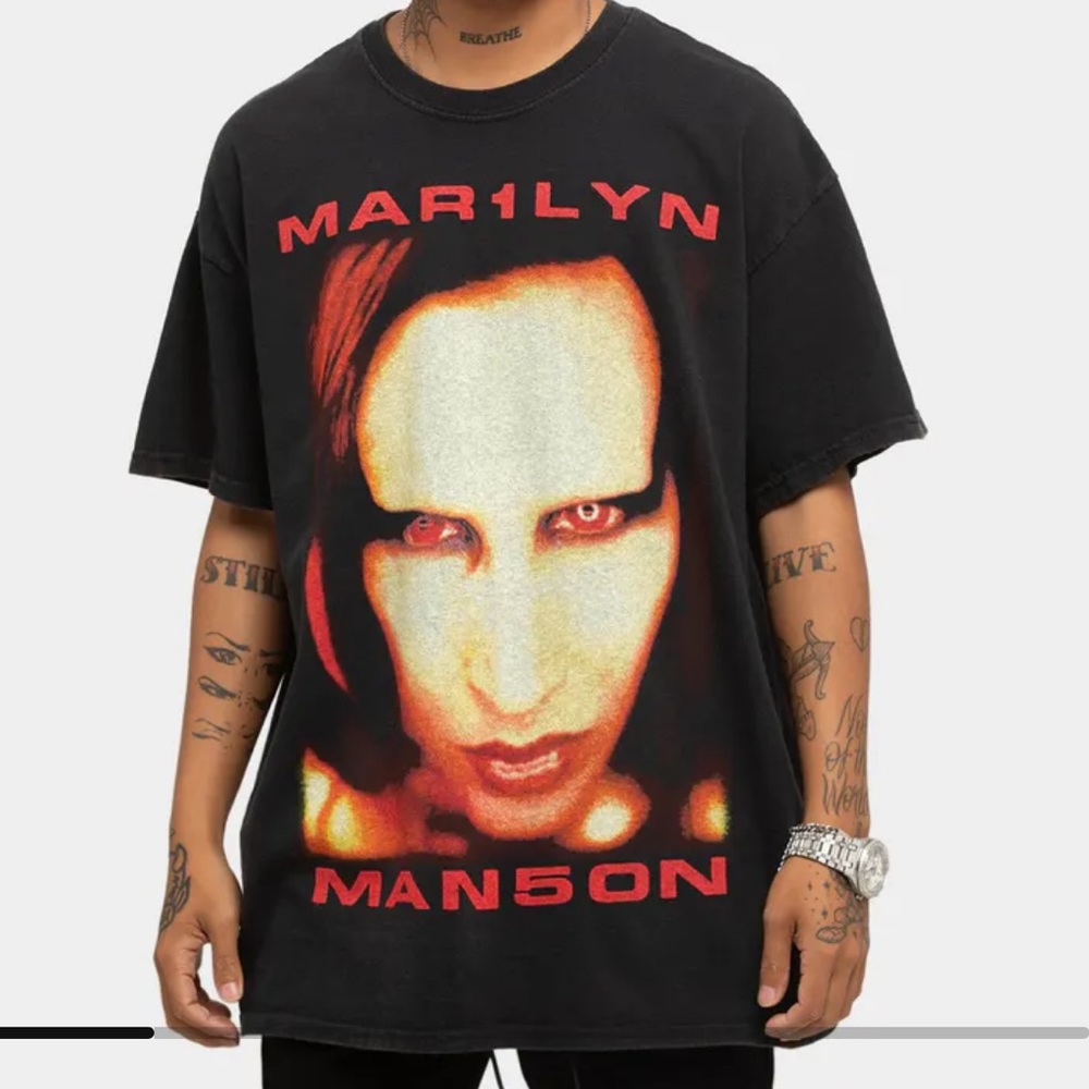 VINTAGE WASH BLACK MARILYN MANSON UNISEX T SHIRT M